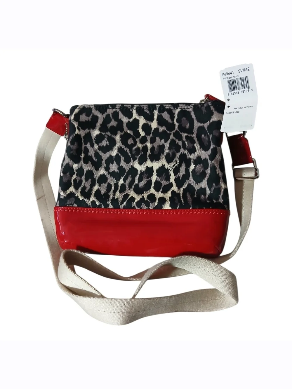 Coach Crossbody Ocelot Print with Red Patent Leather Trim NWT